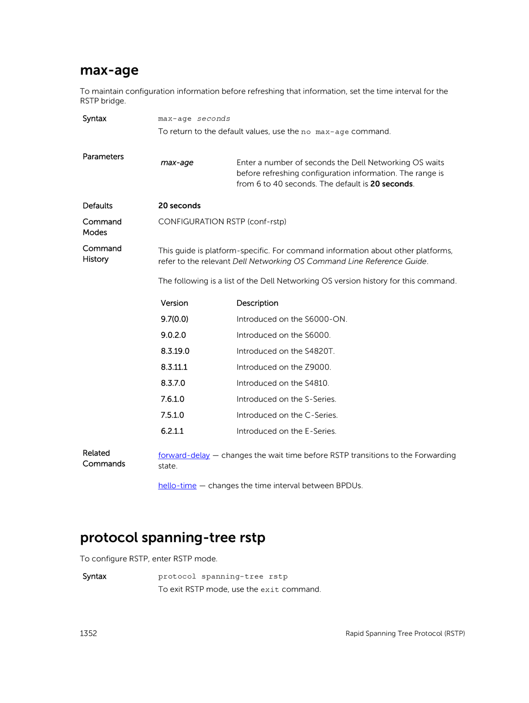 Dell 9.7(0.0) manual Protocol spanning-tree rstp 