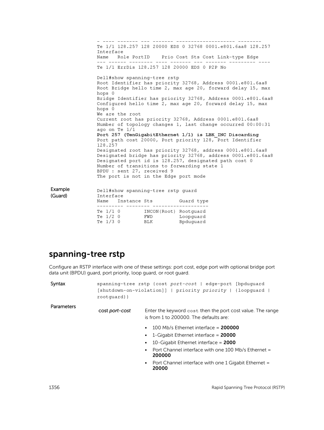 Dell 9.7(0.0) manual Spanning-tree rstp, Blk 