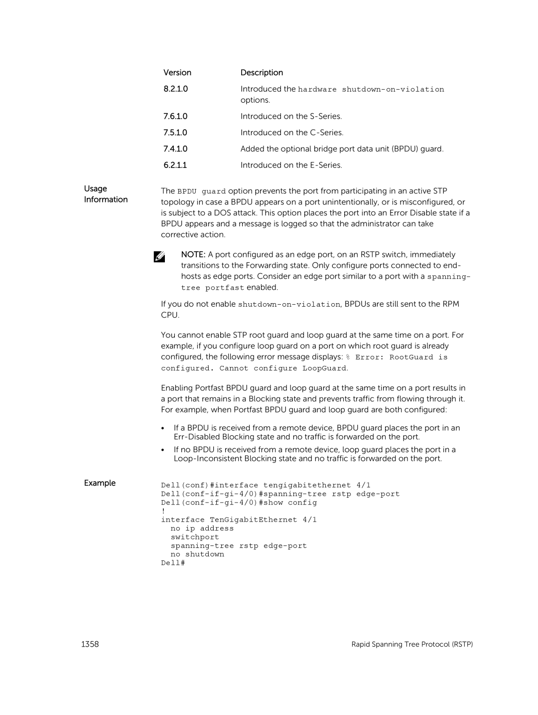 Dell 9.7(0.0) manual Usage Information Example VersionDescription, Introduced the hardware shutdown-on-violation options 