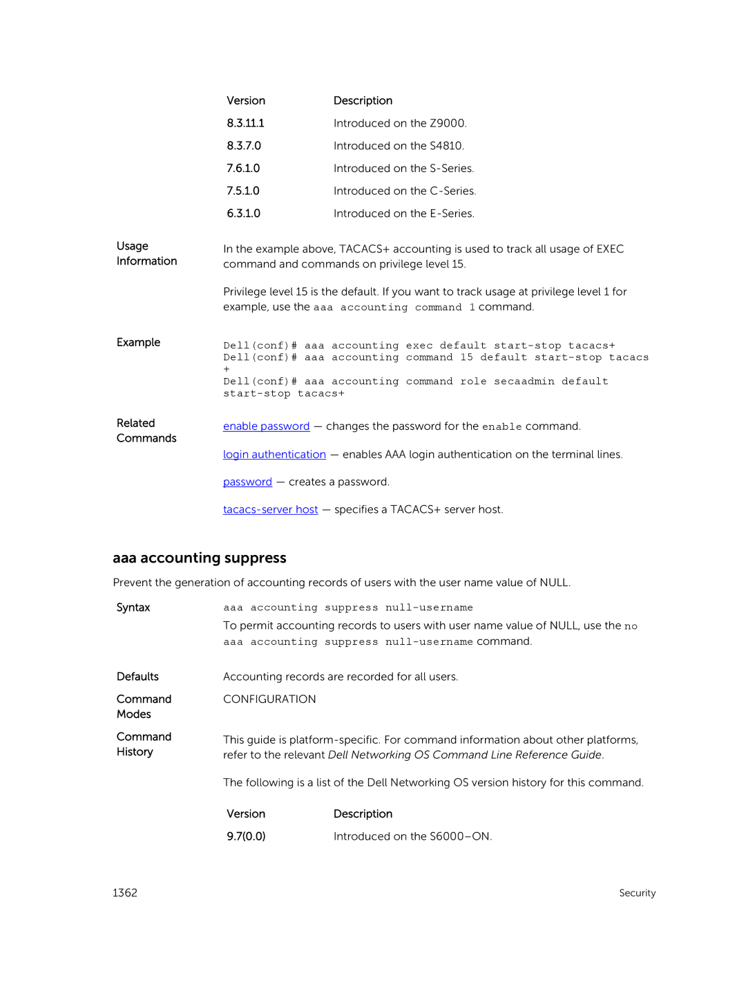 Dell 9.7(0.0) manual Aaa accounting suppress, Aaa accounting Suppress Null-username 