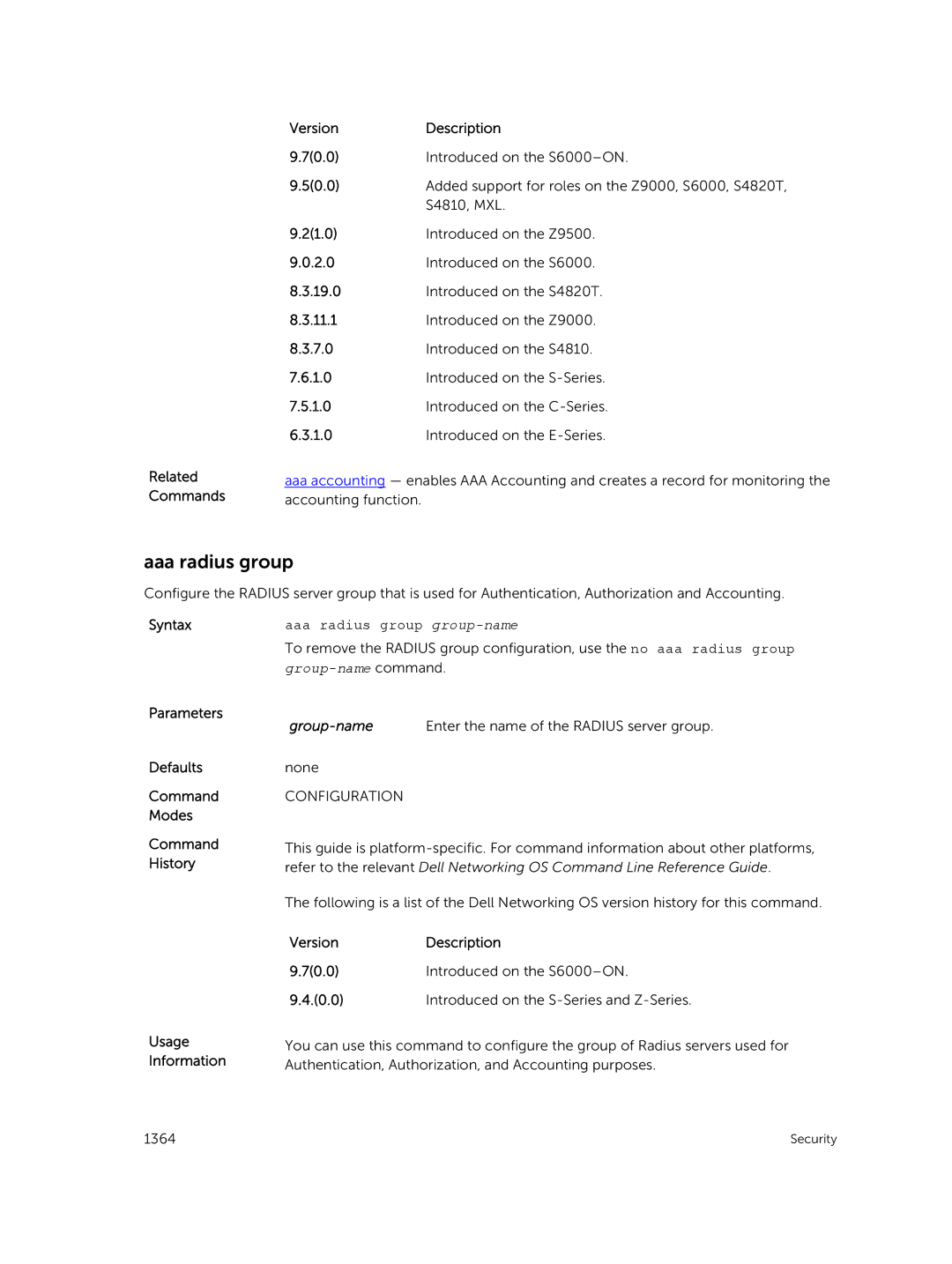 Dell 9.7(0.0) manual Aaa radius group group-name 