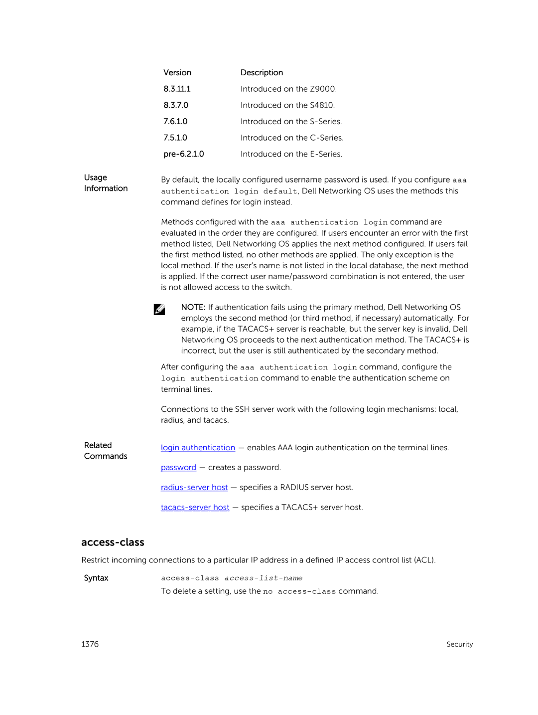 Dell 9.7(0.0) manual Access-class access-list-name 