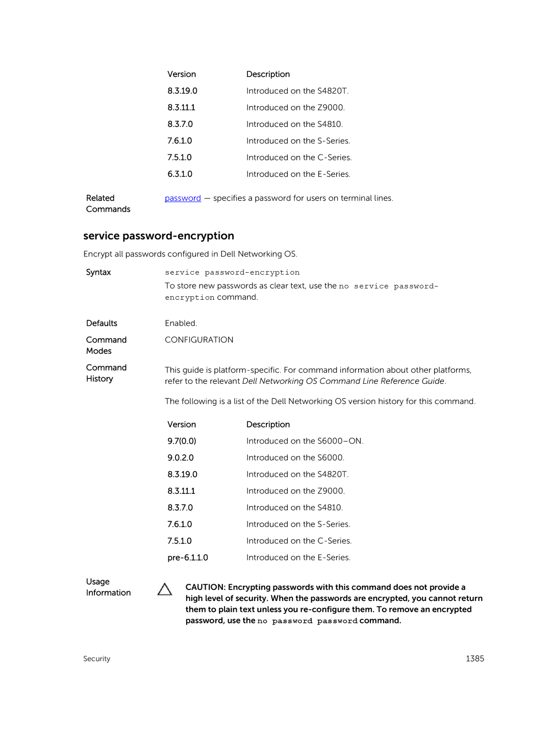 Dell 9.7(0.0) manual Service password-encryption 