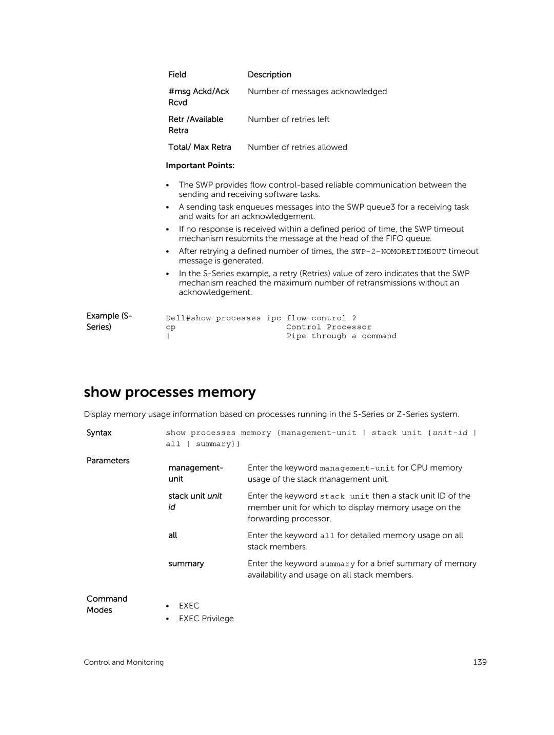 Dell 9.7(0.0) manual Show processes memory 