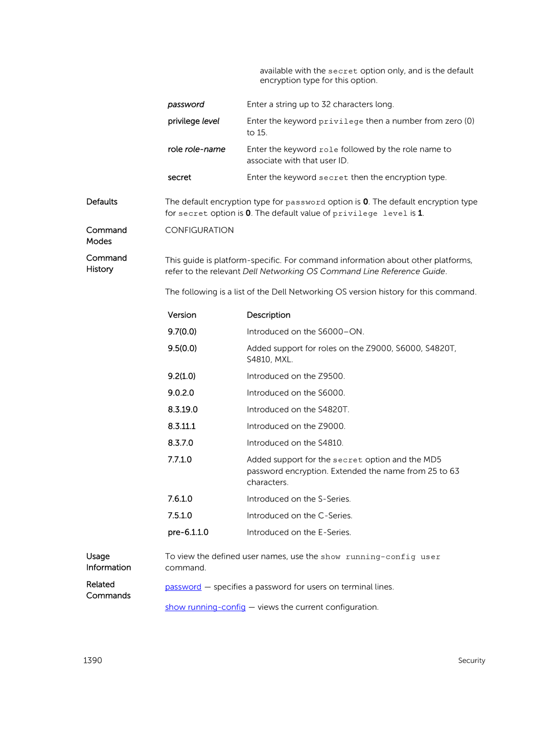 Dell 9.7(0.0) manual Password, Privilege level 