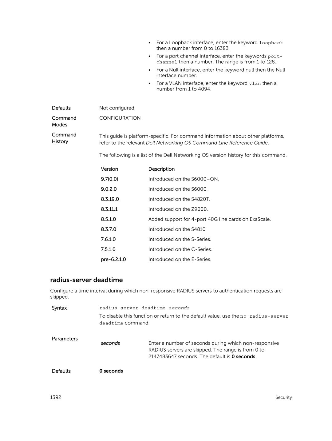 Dell 9.7(0.0) manual Radius-server deadtime seconds, Deadtime command 