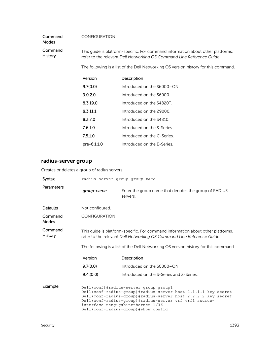 Dell 9.7(0.0) manual Radius-server group 