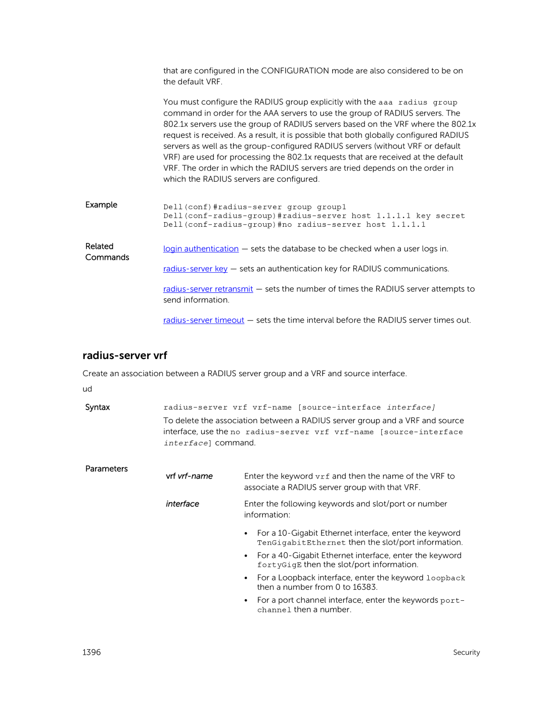 Dell 9.7(0.0) manual Radius-server vrf, Dellconf-radius-group#no radius-server host 