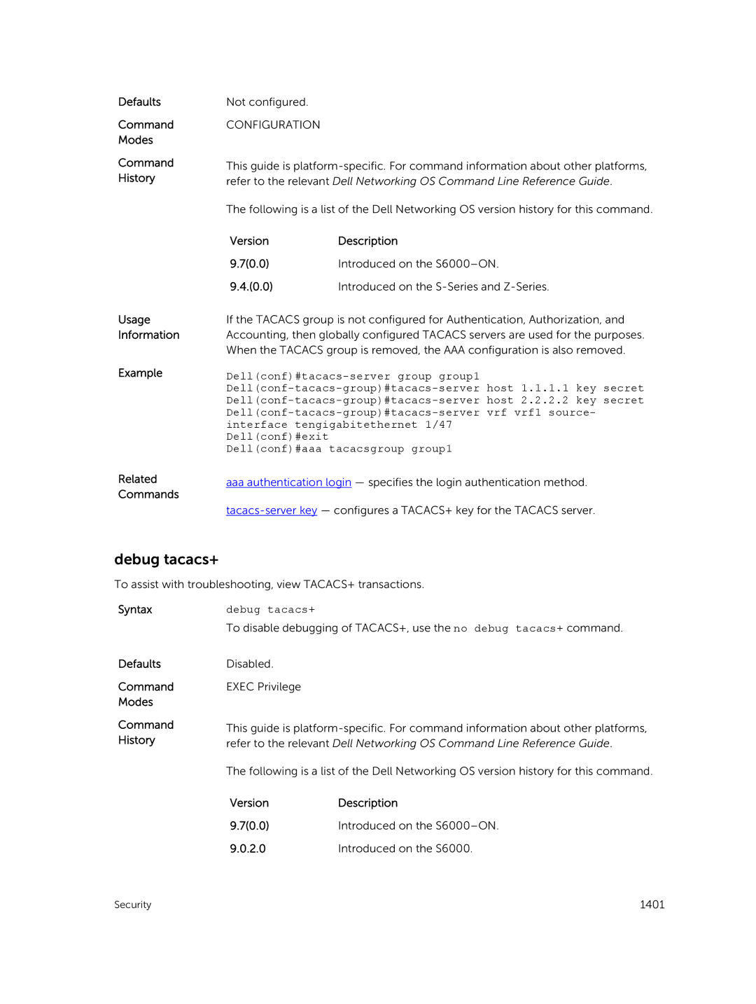 Dell 9.7(0.0) manual Debug tacacs+ 