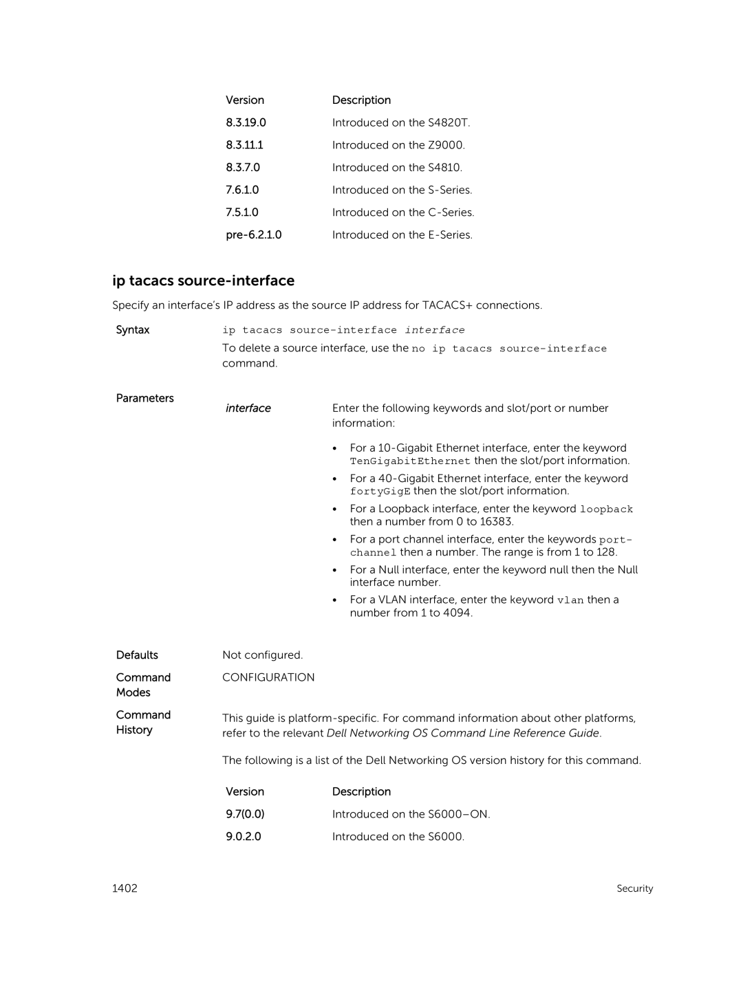 Dell 9.7(0.0) manual Ip tacacs source-interface interface 