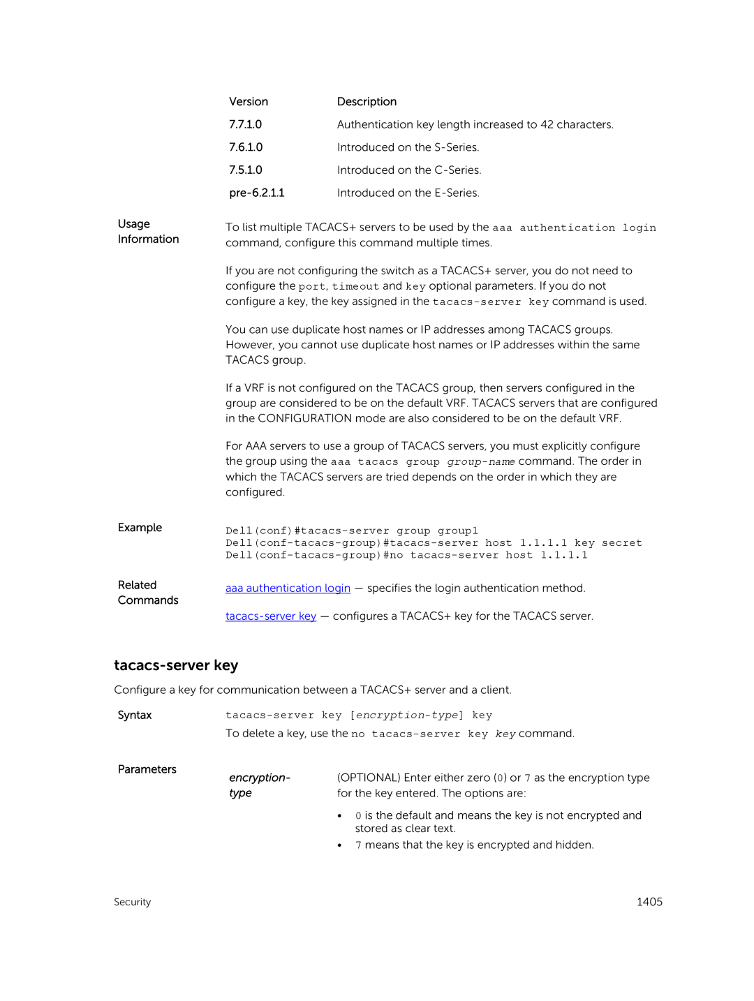 Dell 9.7(0.0) manual Tacacs-server key encryption-type key 