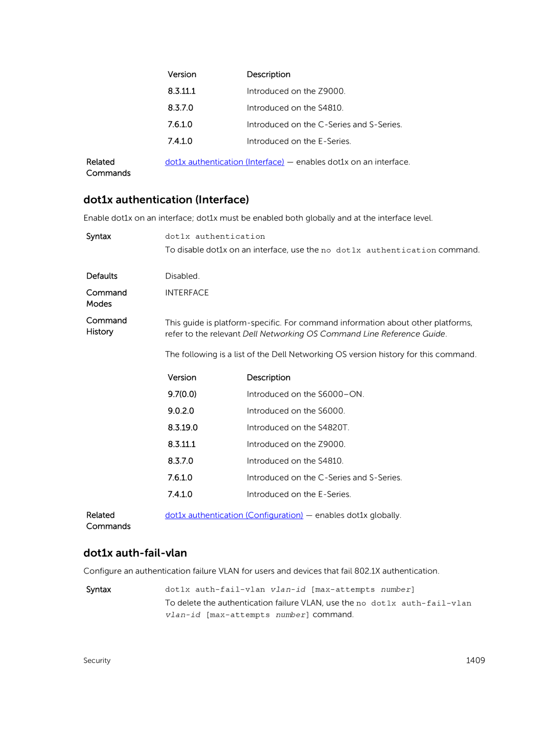 Dell 9.7(0.0) manual Dot1x authentication Interface, Dot1x auth-fail-vlan 