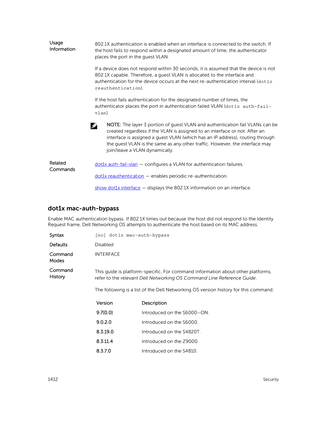 Dell 9.7(0.0) manual Dot1x mac-auth-bypass, Reauthentication, No dot1x mac-auth-bypass 