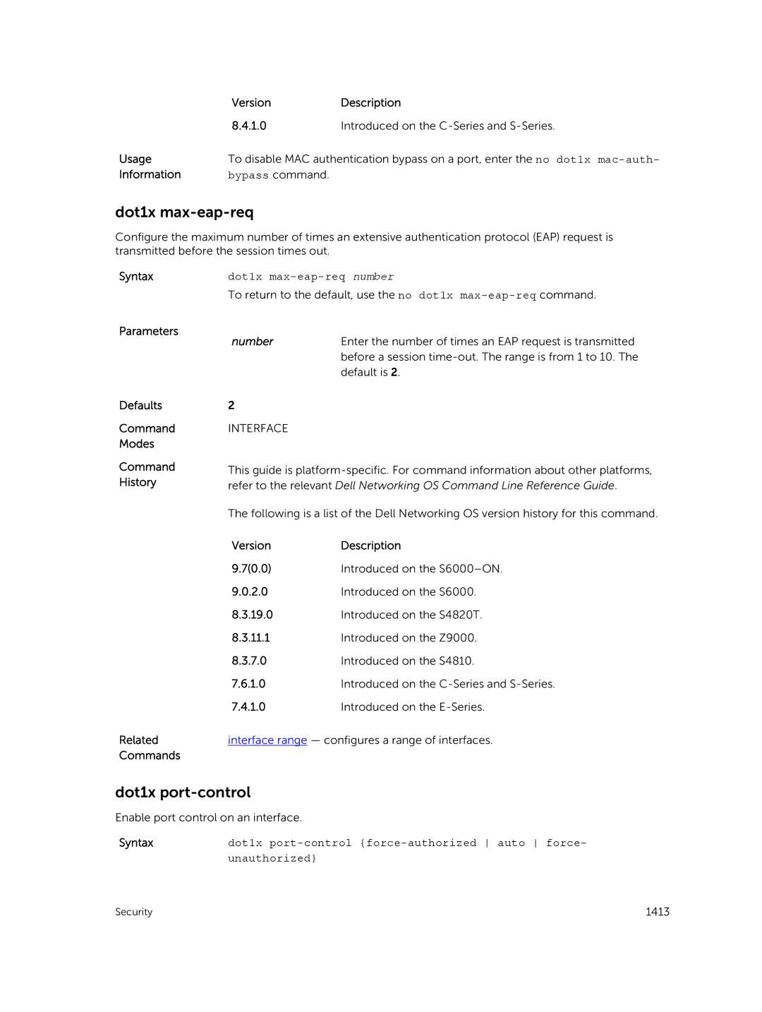 Dell 9.7(0.0) manual Dot1x max-eap-req, Dot1x port-control 