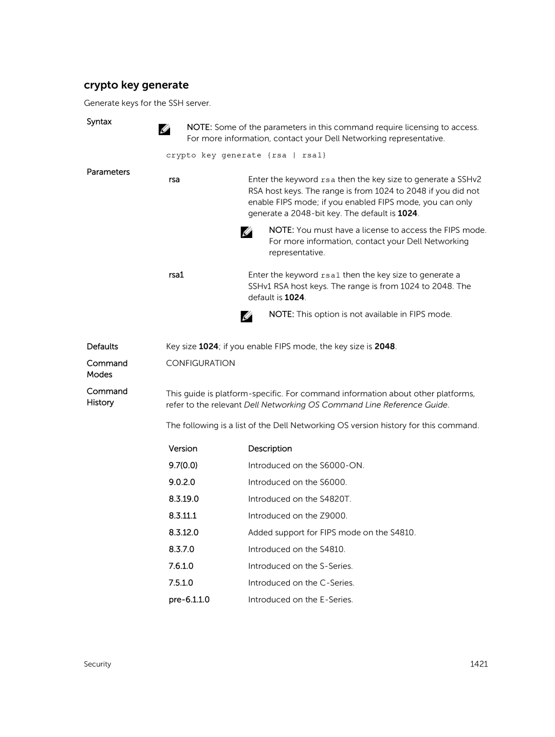 Dell 9.7(0.0) manual Crypto key generate rsa rsa1, Rsa1 