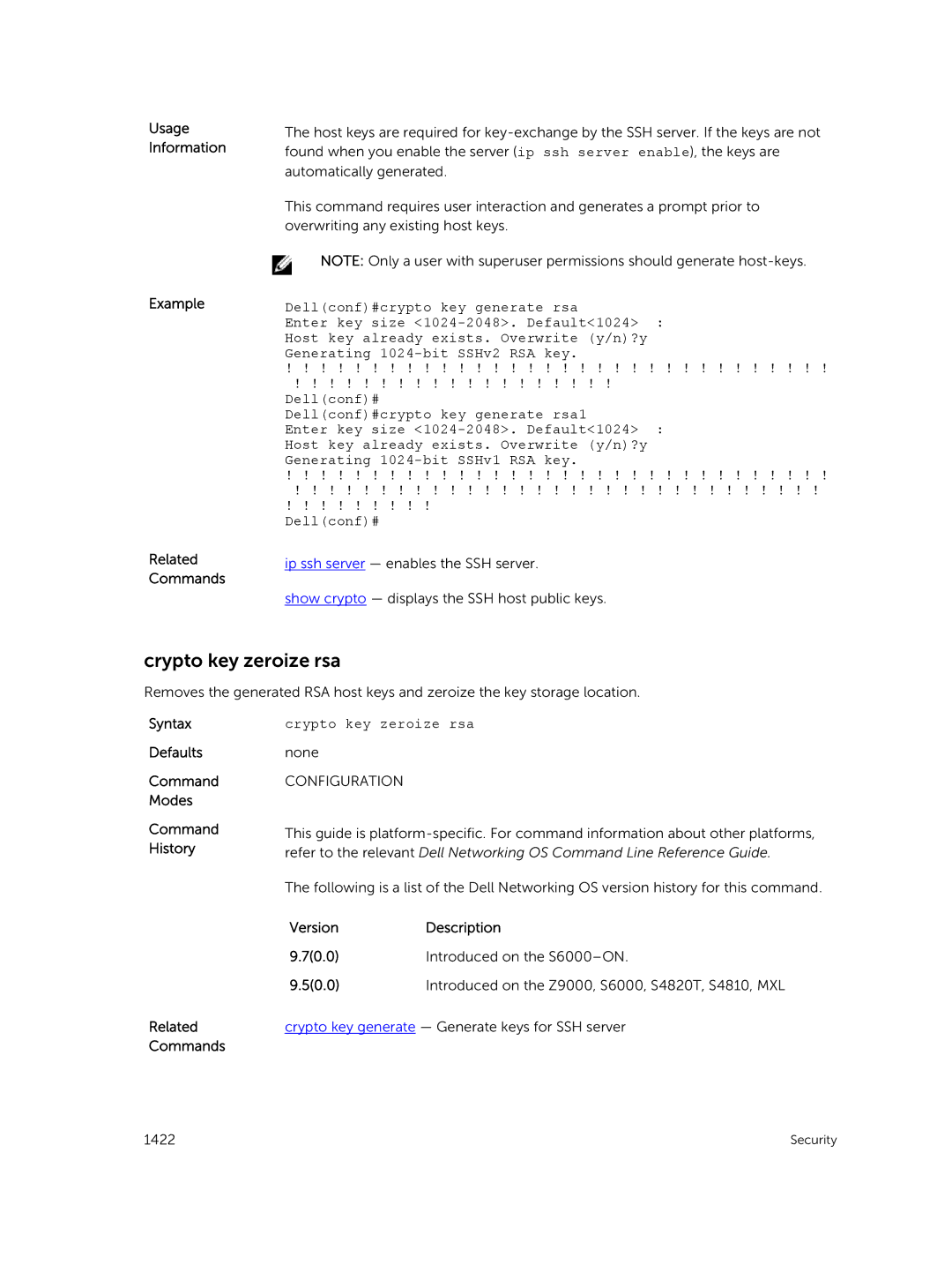 Dell 9.7(0.0) manual Crypto key zeroize rsa 