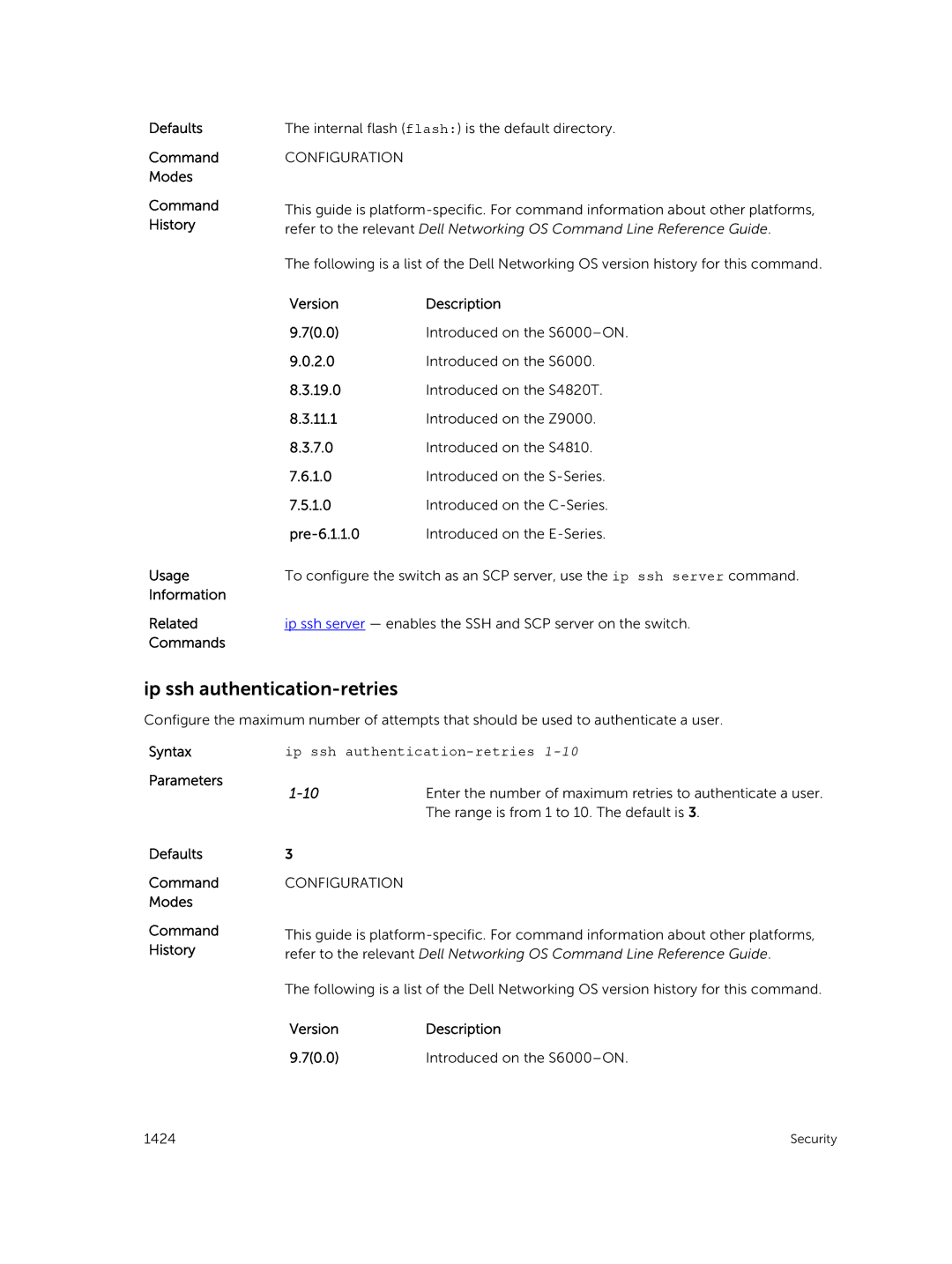 Dell 9.7(0.0) manual Ip ssh authentication-retries 