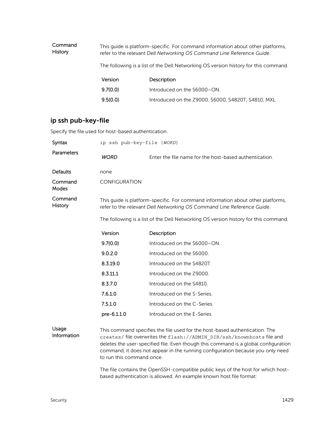 Dell 9.7(0.0) manual Ip ssh pub-key-file Word 