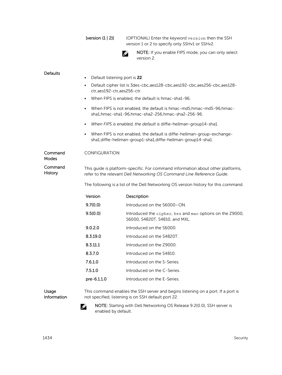 Dell 9.7(0.0) manual Introduced the cipher, kex and mac options on the Z9000 