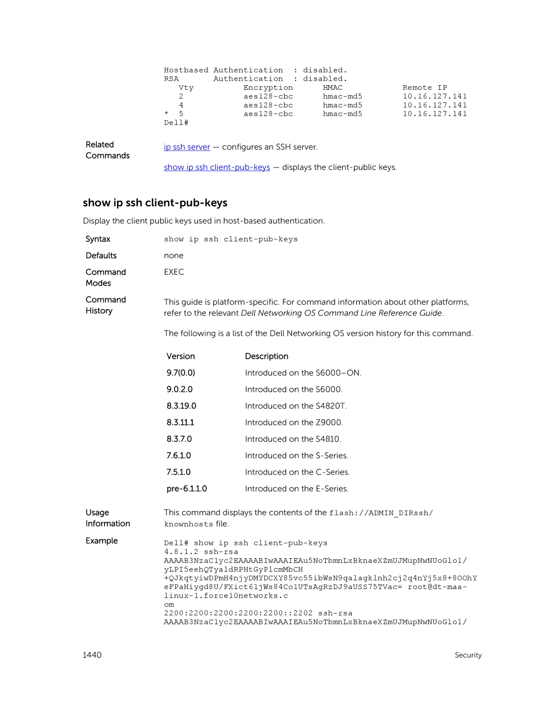 Dell 9.7(0.0) manual Show ip ssh client-pub-keys, Rsa, Hmac 