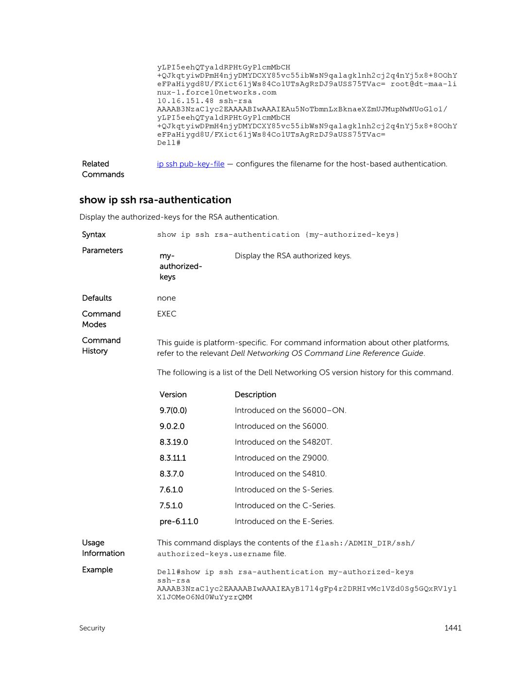 Dell 9.7(0.0) Show ip ssh rsa-authentication, Nux-1.force10networks.com, EFPaHiygd8U/FXict61jWs84Co1UTsAgRzDJ9aUSS75TVac= 