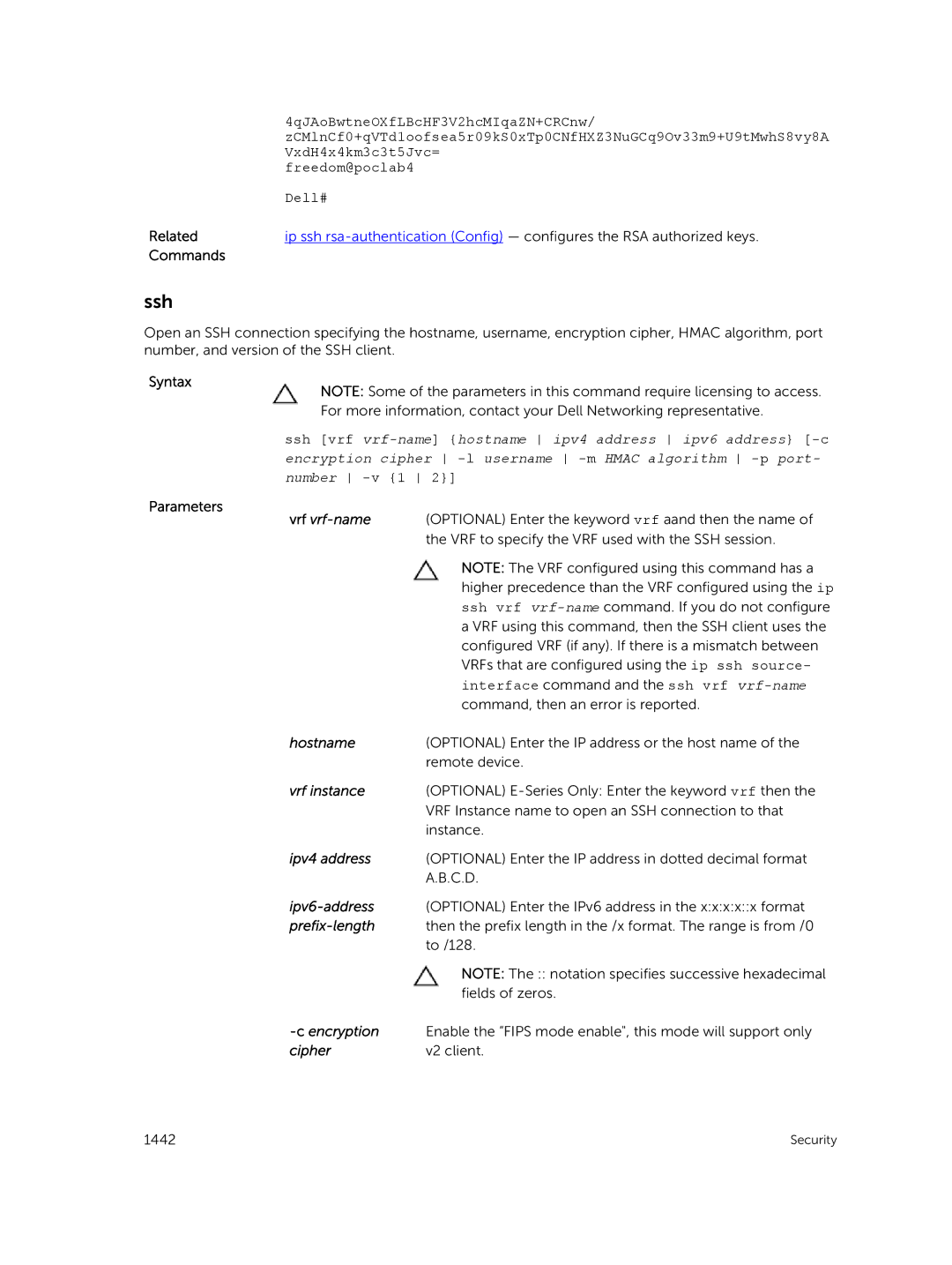 Dell 9.7(0.0) manual Ssh, Ipv4 address, Cipher 