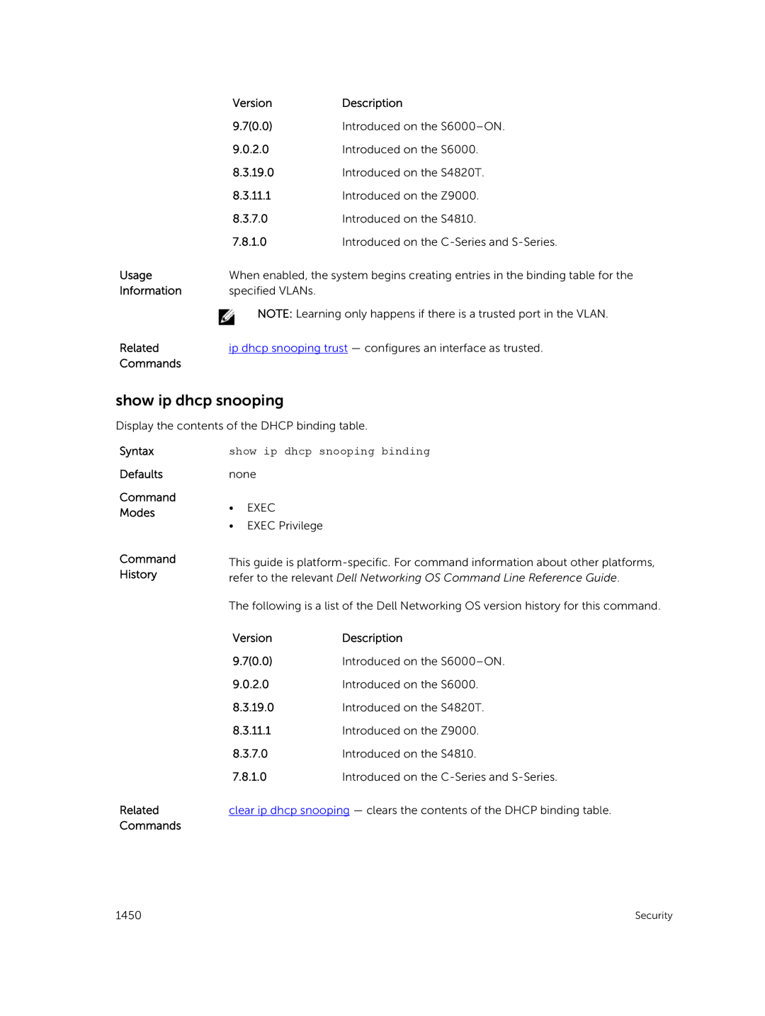 Dell 9.7(0.0) manual Show ip dhcp snooping binding 