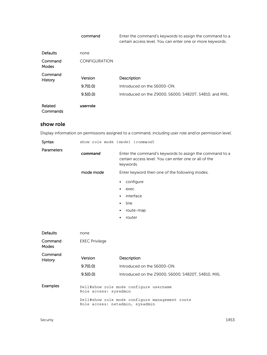 Dell 9.7(0.0) manual Show role mode mode command, Mode mode 