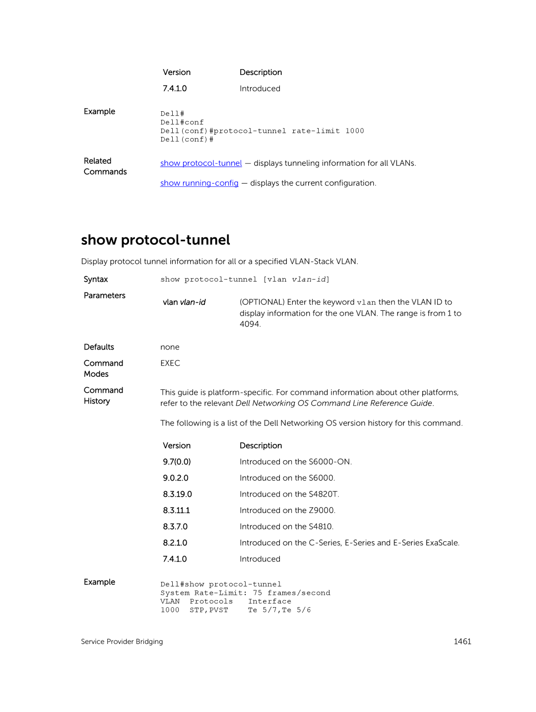 Dell 9.7(0.0) manual Show protocol-tunnel vlan vlan-id, Protocols Interface 1000, Stp,Pvst, Te 5/7,Te 5/6 