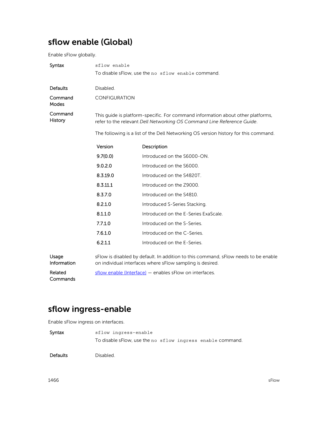 Dell 9.7(0.0) manual Sflow enable Global, Sflow ingress-enable 