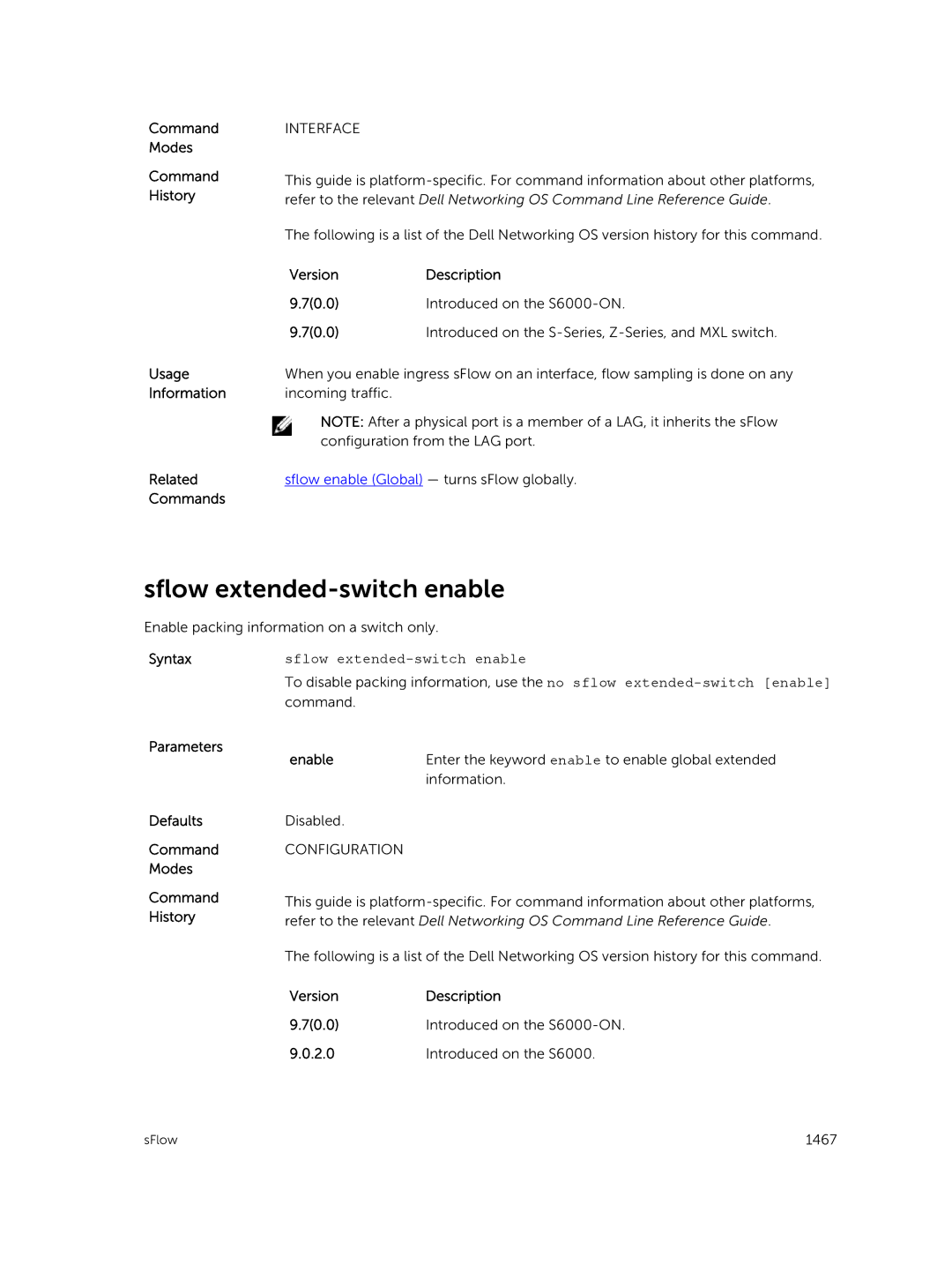 Dell 9.7(0.0) manual Sflow extended-switch enable 