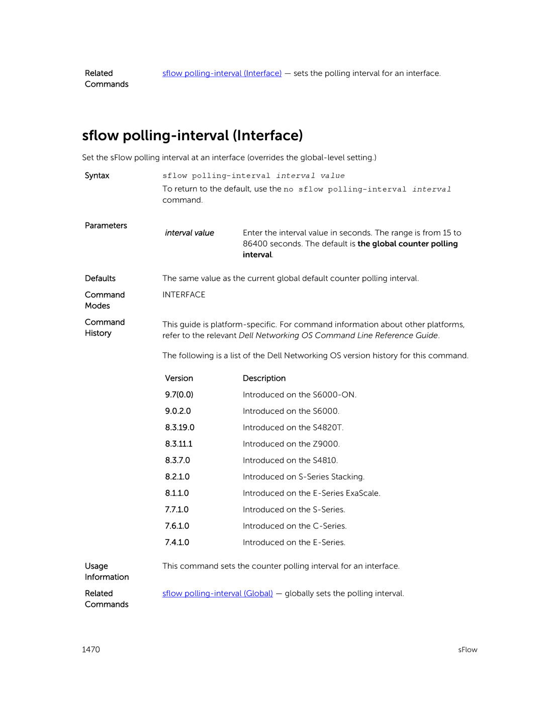 Dell 9.7(0.0) manual Sflow polling-interval Interface 