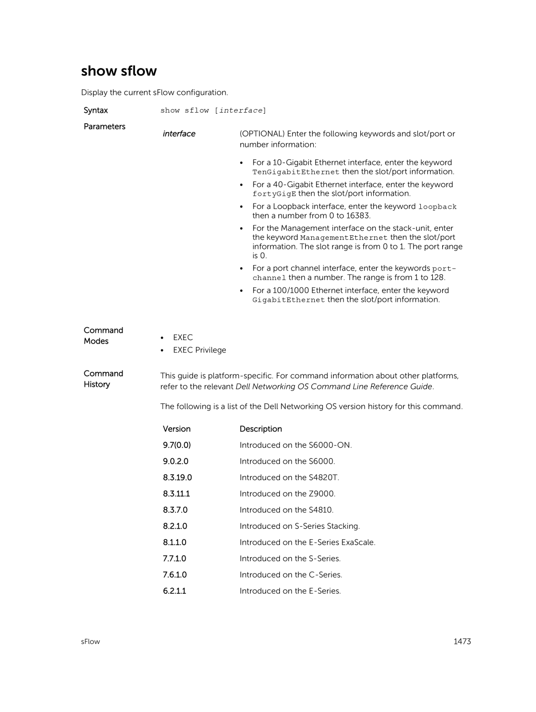 Dell 9.7(0.0) manual Display the current sFlow configuration Syntax, Show sflow interface 