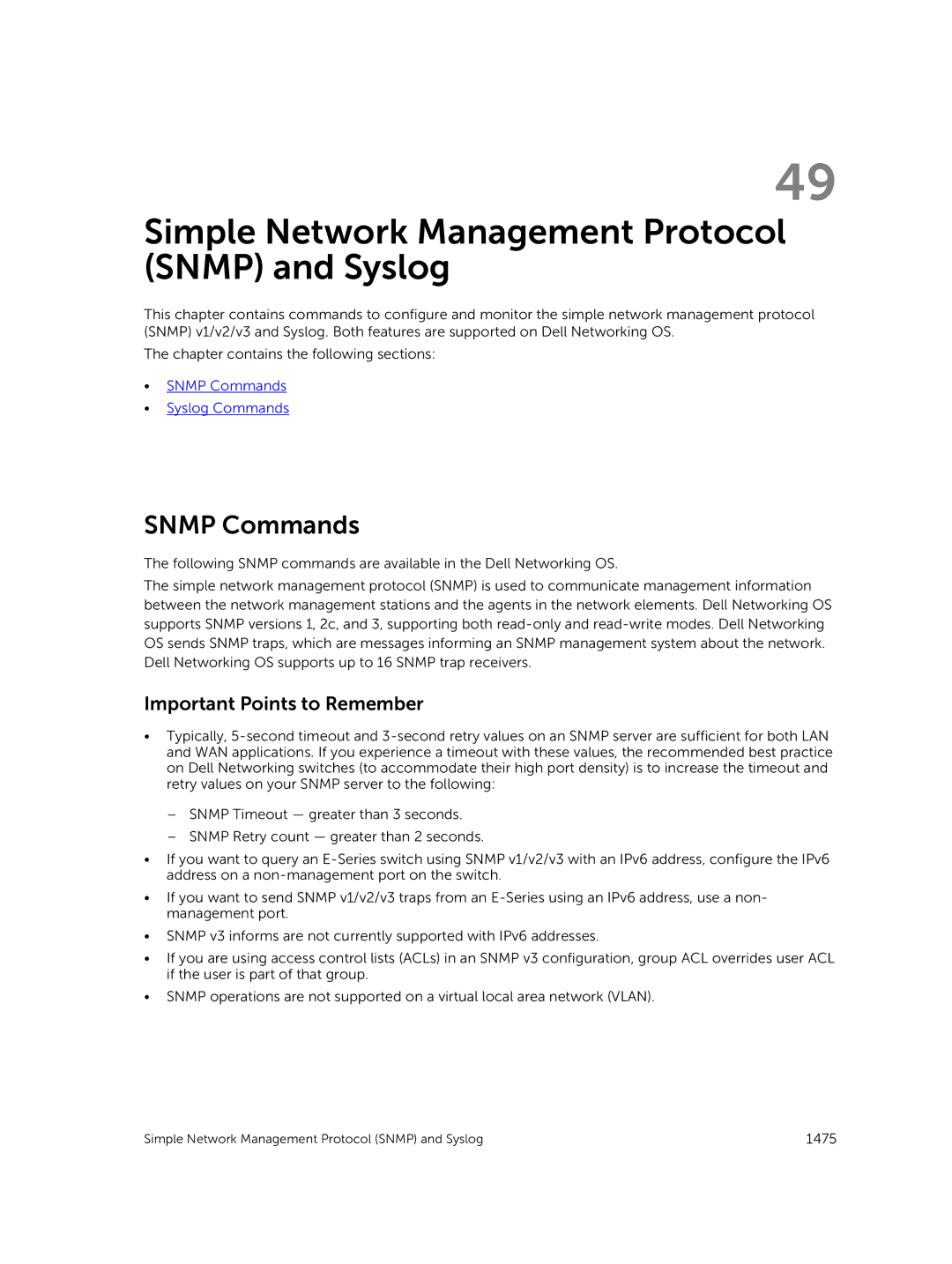 Dell 9.7(0.0) manual Simple Network Management Protocol Snmp and Syslog, Snmp Commands 