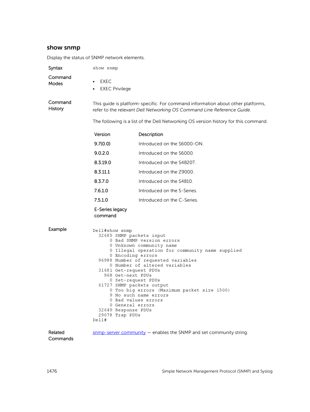 Dell 9.7(0.0) manual Show snmp 