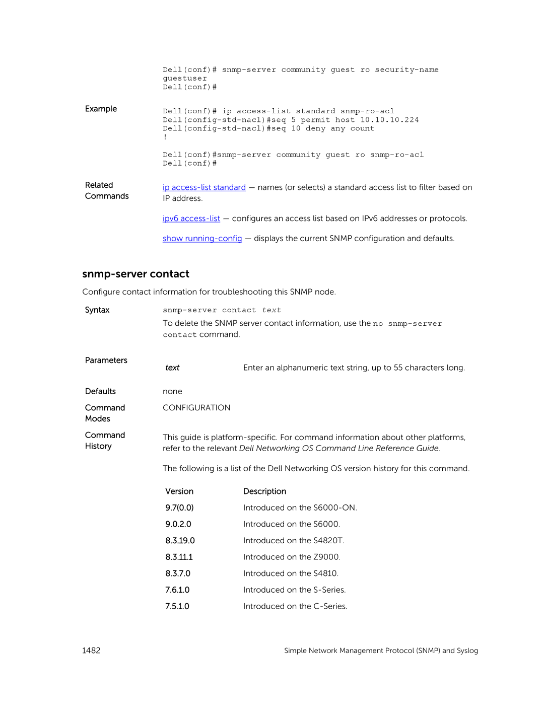 Dell 9.7(0.0) manual Snmp-server contact 