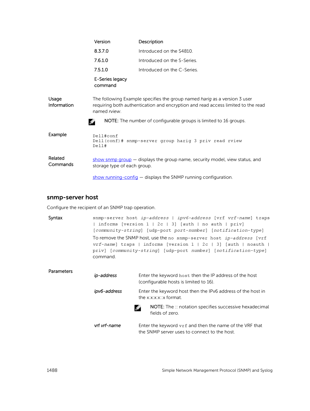 Dell 9.7(0.0) manual Snmp-server host, Ip-address 