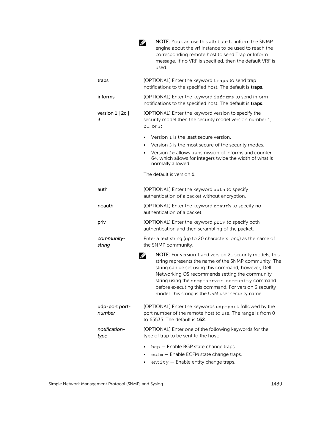 Dell 9.7(0.0) manual Traps, Informs, Version 1 2c, Udp-port port 