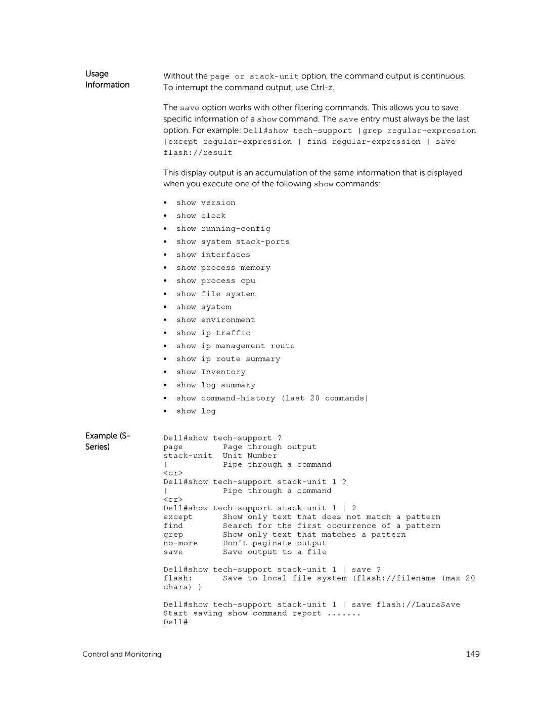 Dell 9.7(0.0) manual Usage Information Example S- Series 