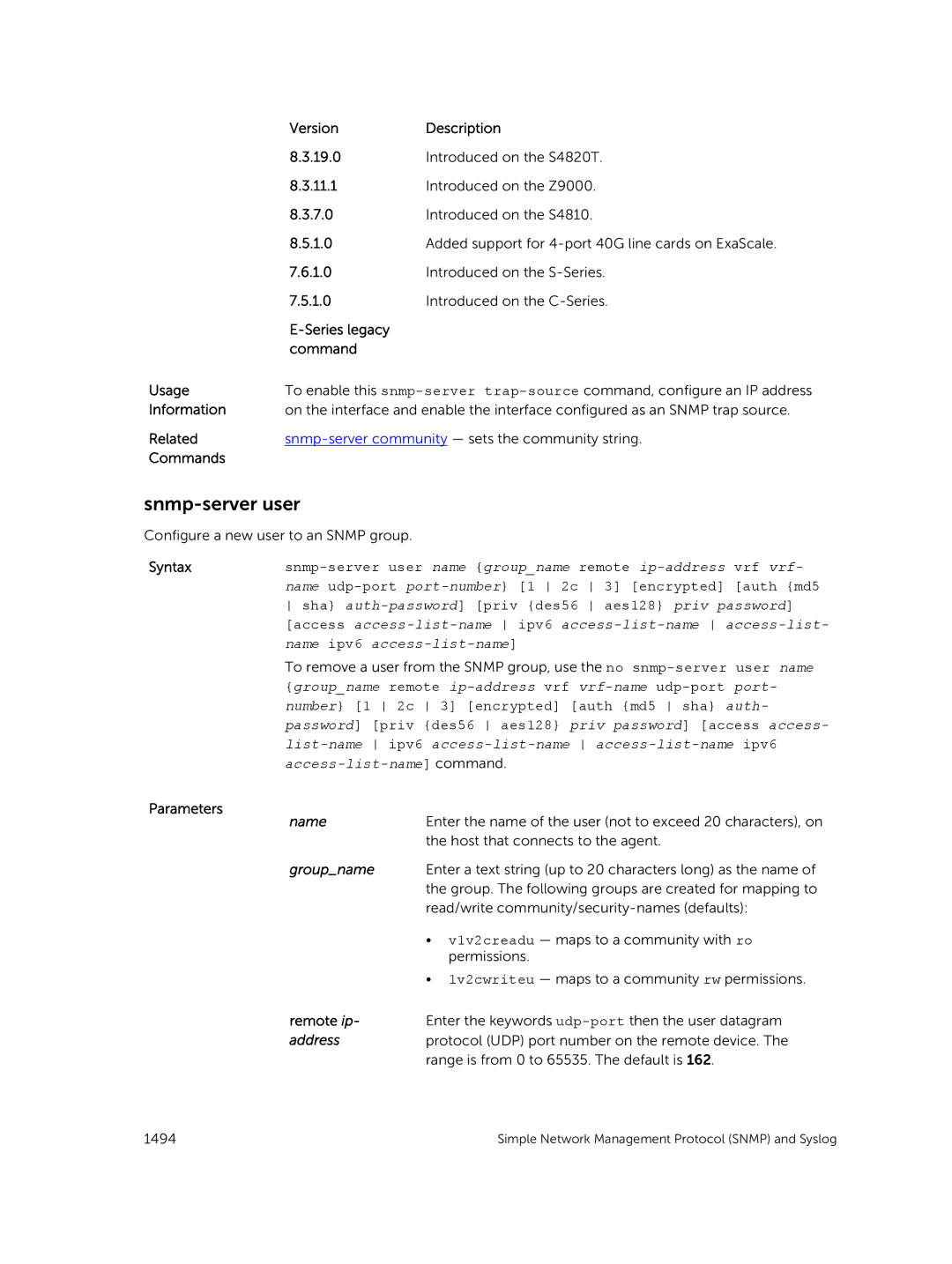 Dell 9.7(0.0) manual Snmp-server user, Remote ip 