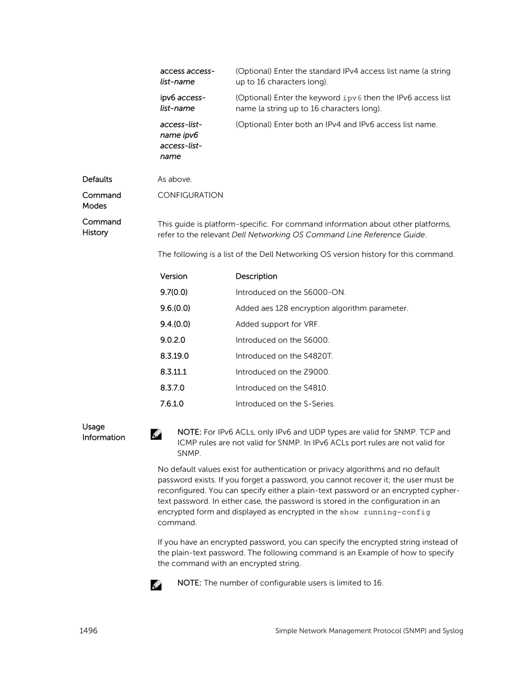 Dell 9.7(0.0) manual Up to 16 characters long, Optional Enter the keyword ipv6 then the IPv6 access list, As above 