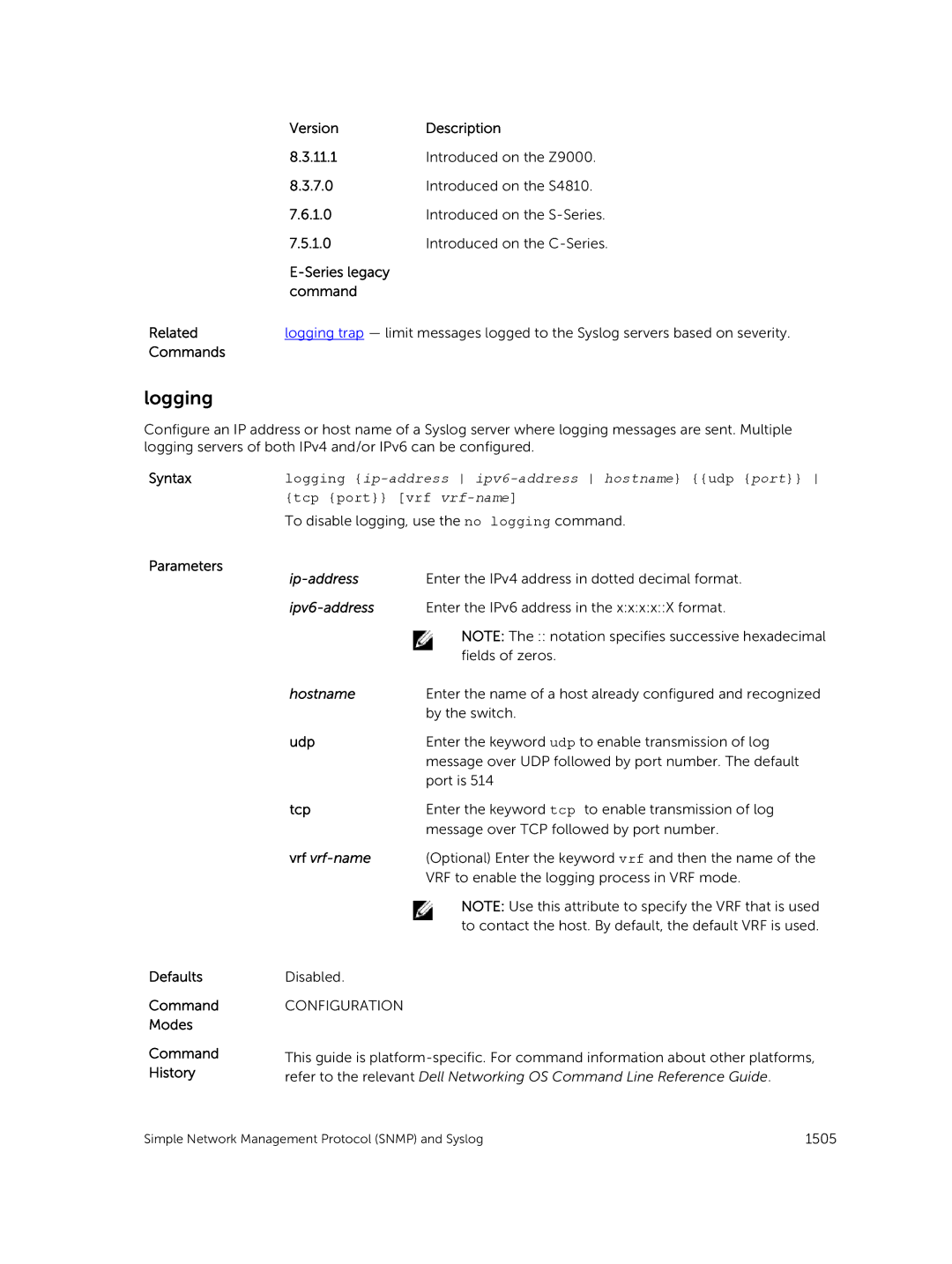 Dell 9.7(0.0) manual Logging, Parameters 