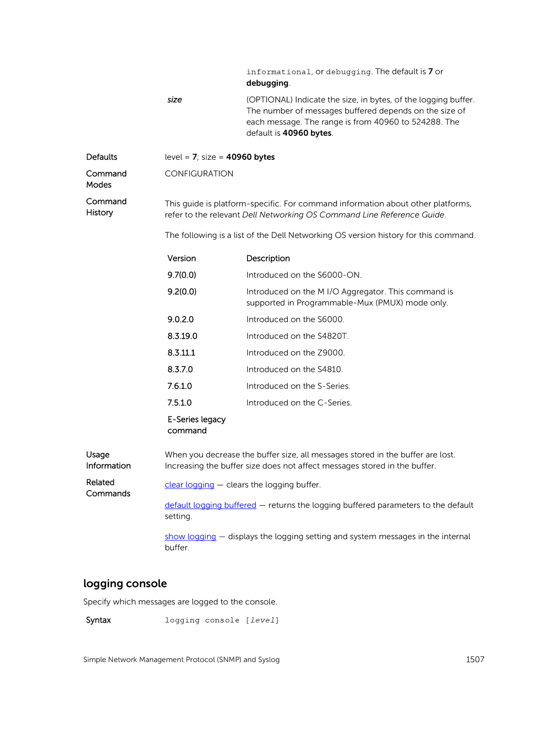 Dell 9.7(0.0) manual Logging console level 