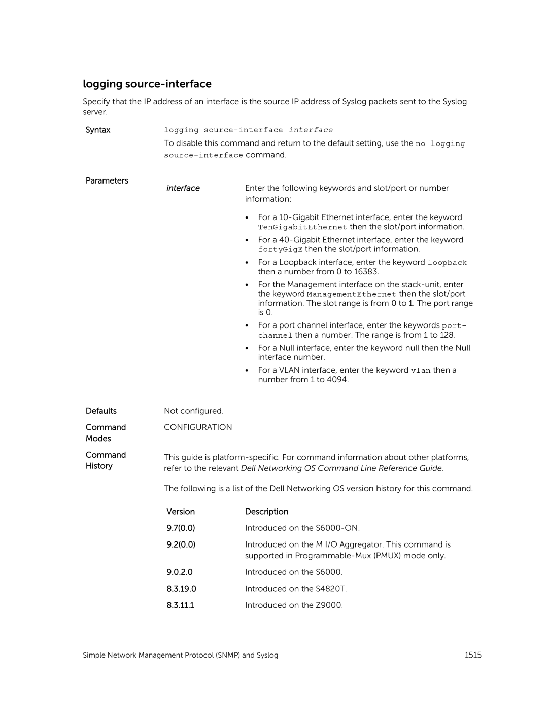 Dell 9.7(0.0) manual Logging source-interface interface, Source-interface command 