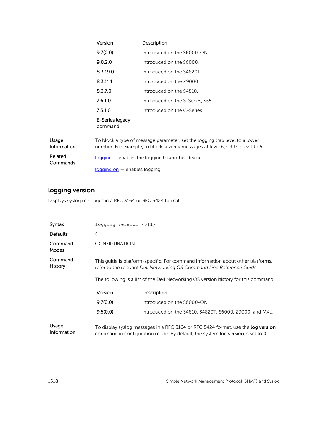 Dell 9.7(0.0) manual Logging version 