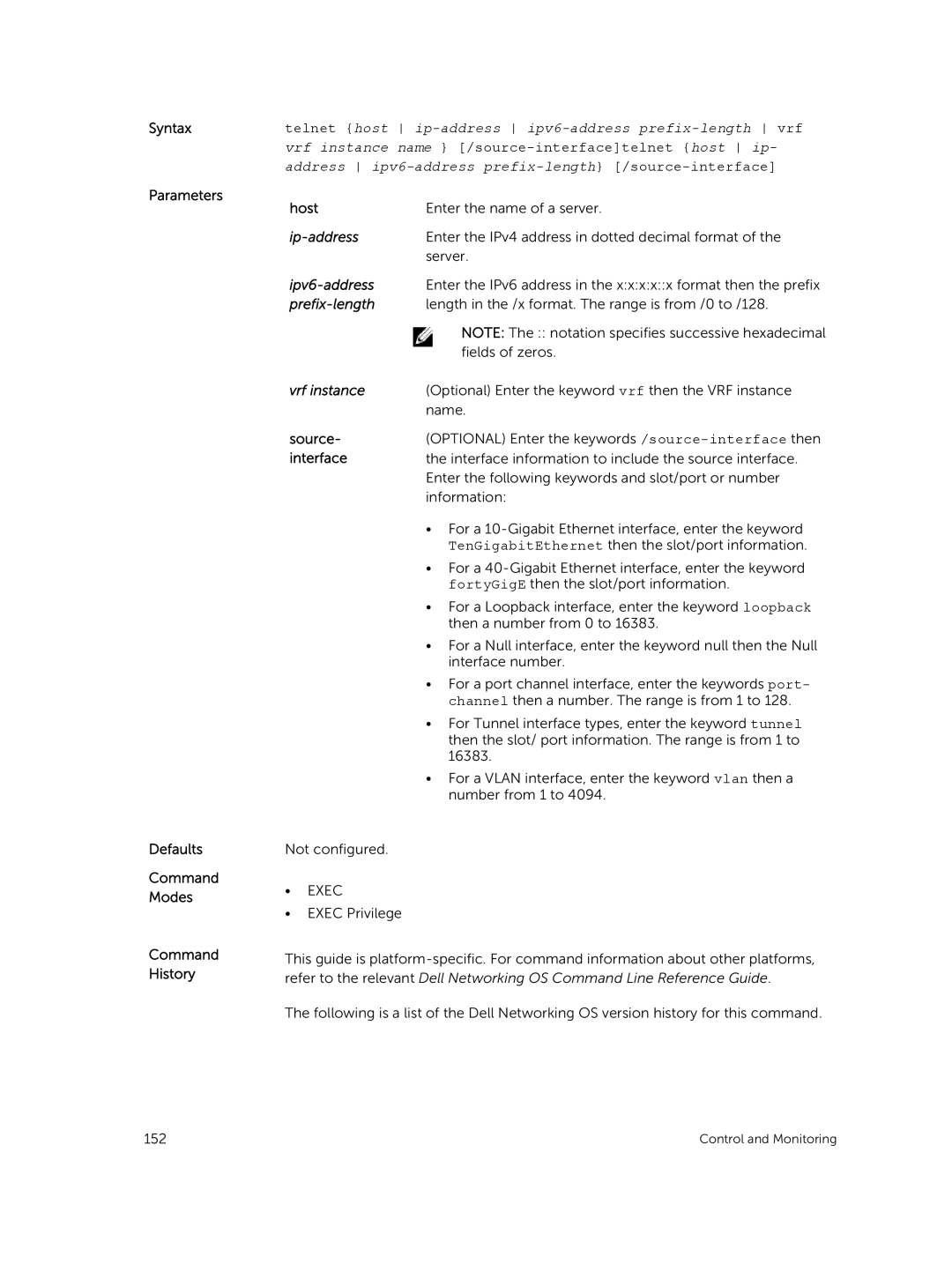 Dell 9.7(0.0) manual Host, Prefix-length, Vrf instance, Source, Interface 