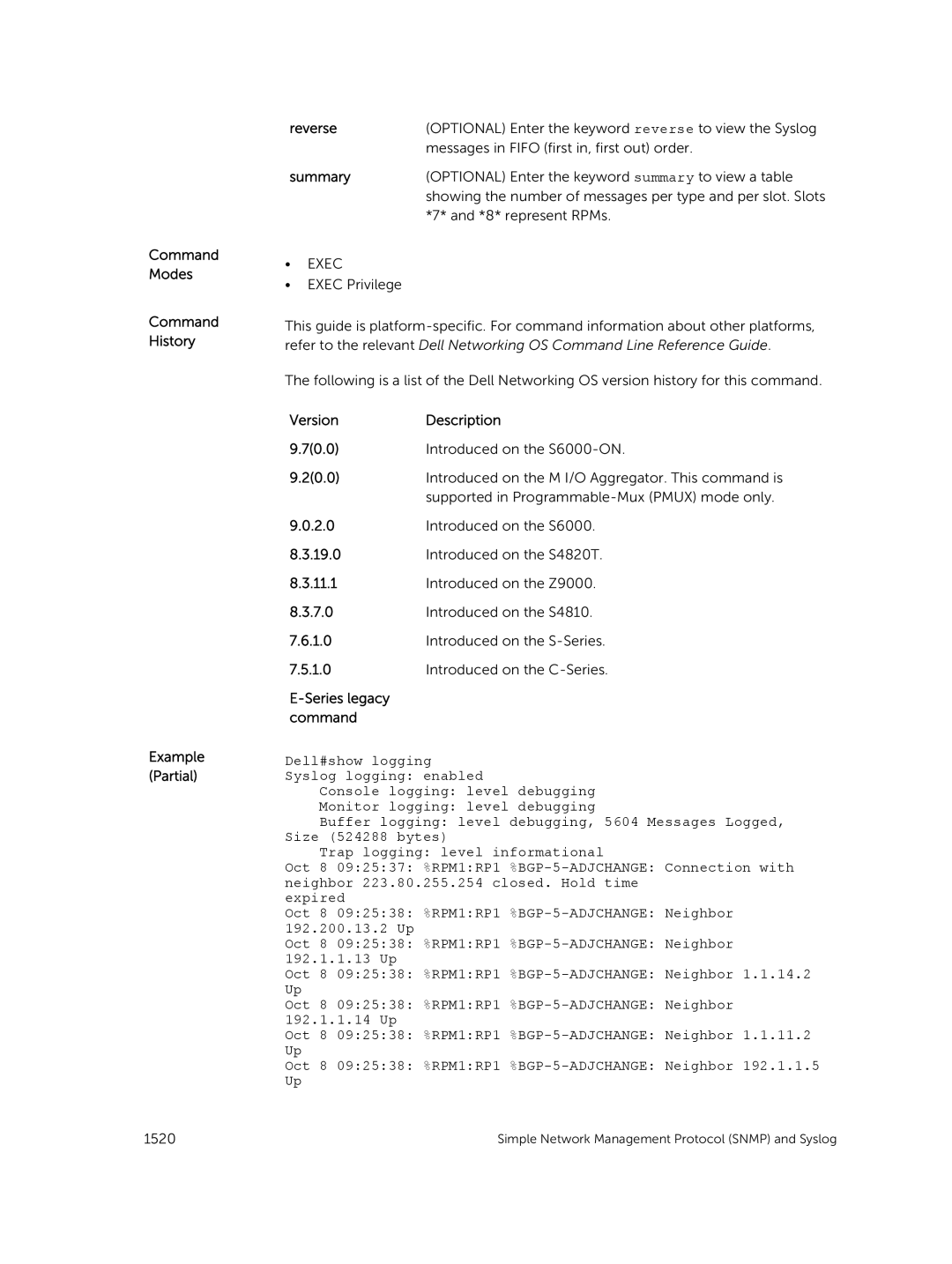 Dell 9.7(0.0) manual Command Modes Command History Example Partial Reverse, Summary 