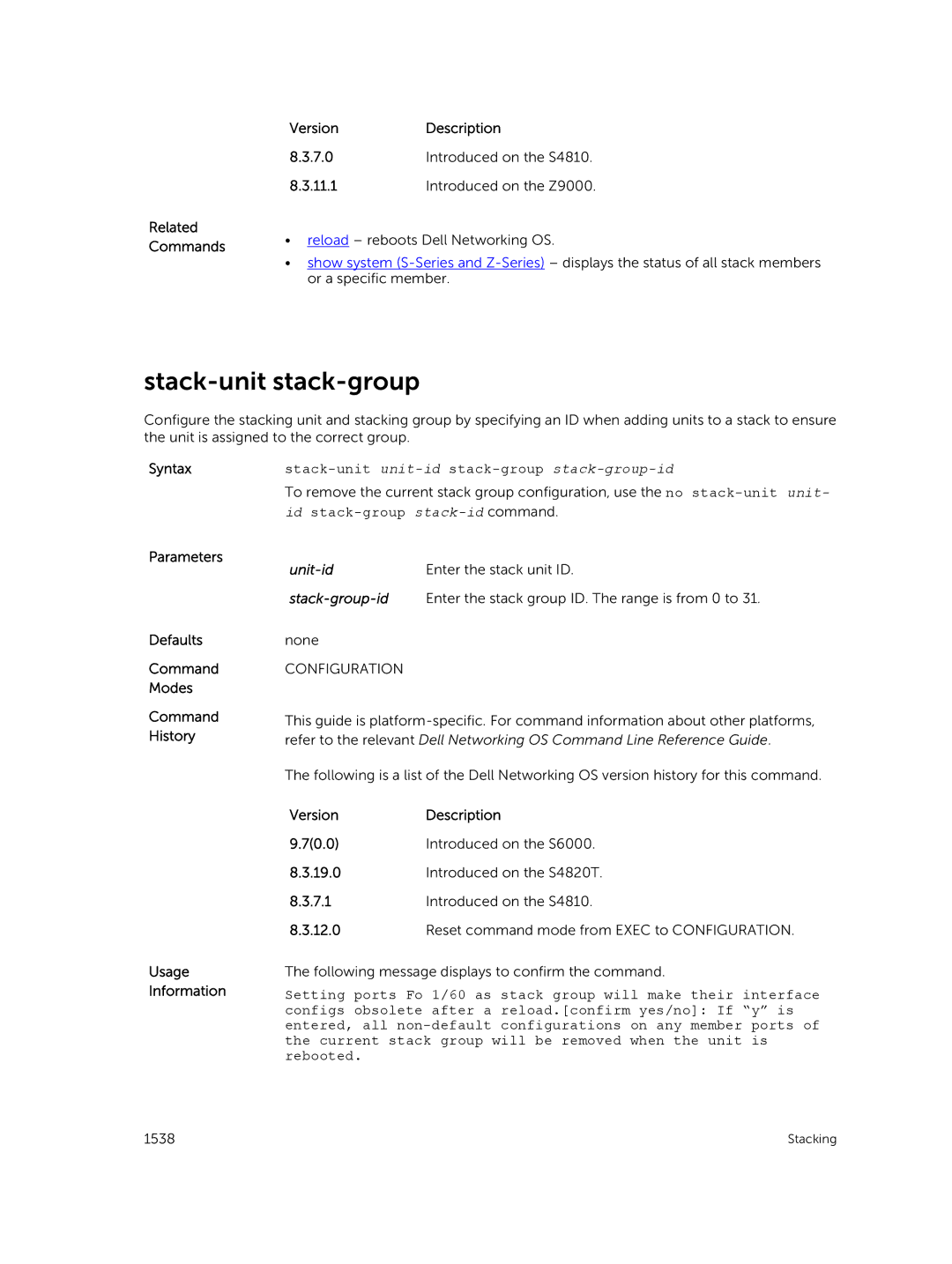 Dell 9.7(0.0) Stack-unit stack-group, Syntaxstack-unit unit-idstack-group stack-group-id, Unit-id Enter the stack unit ID 