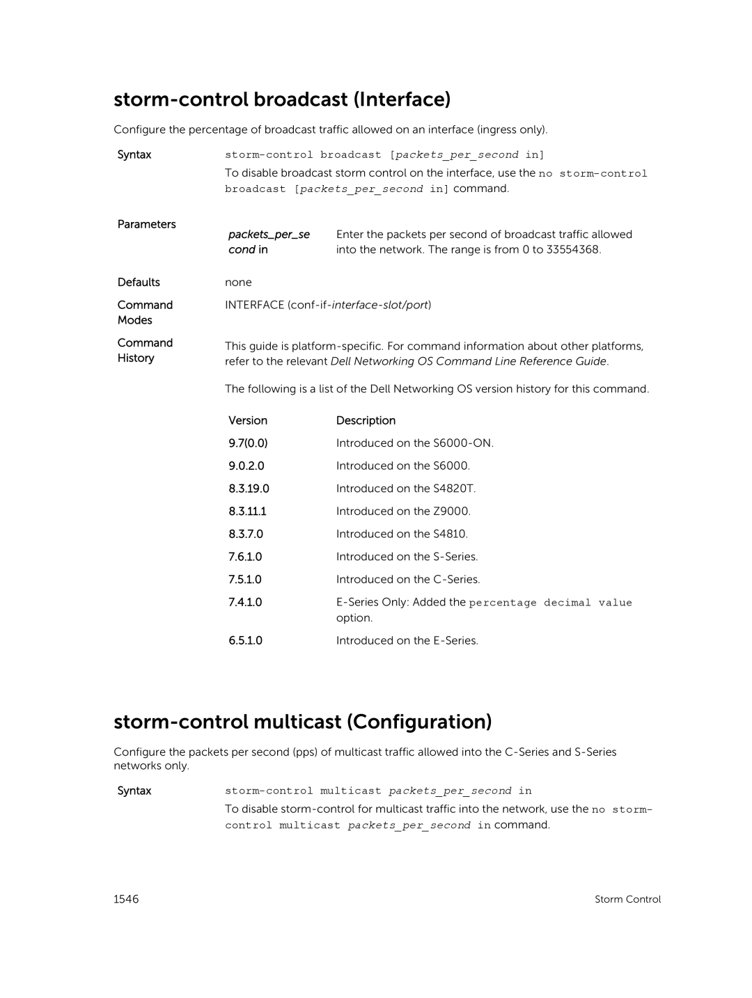 Dell 9.7(0.0) manual Storm-control broadcast Interface, Storm-control multicast Configuration 