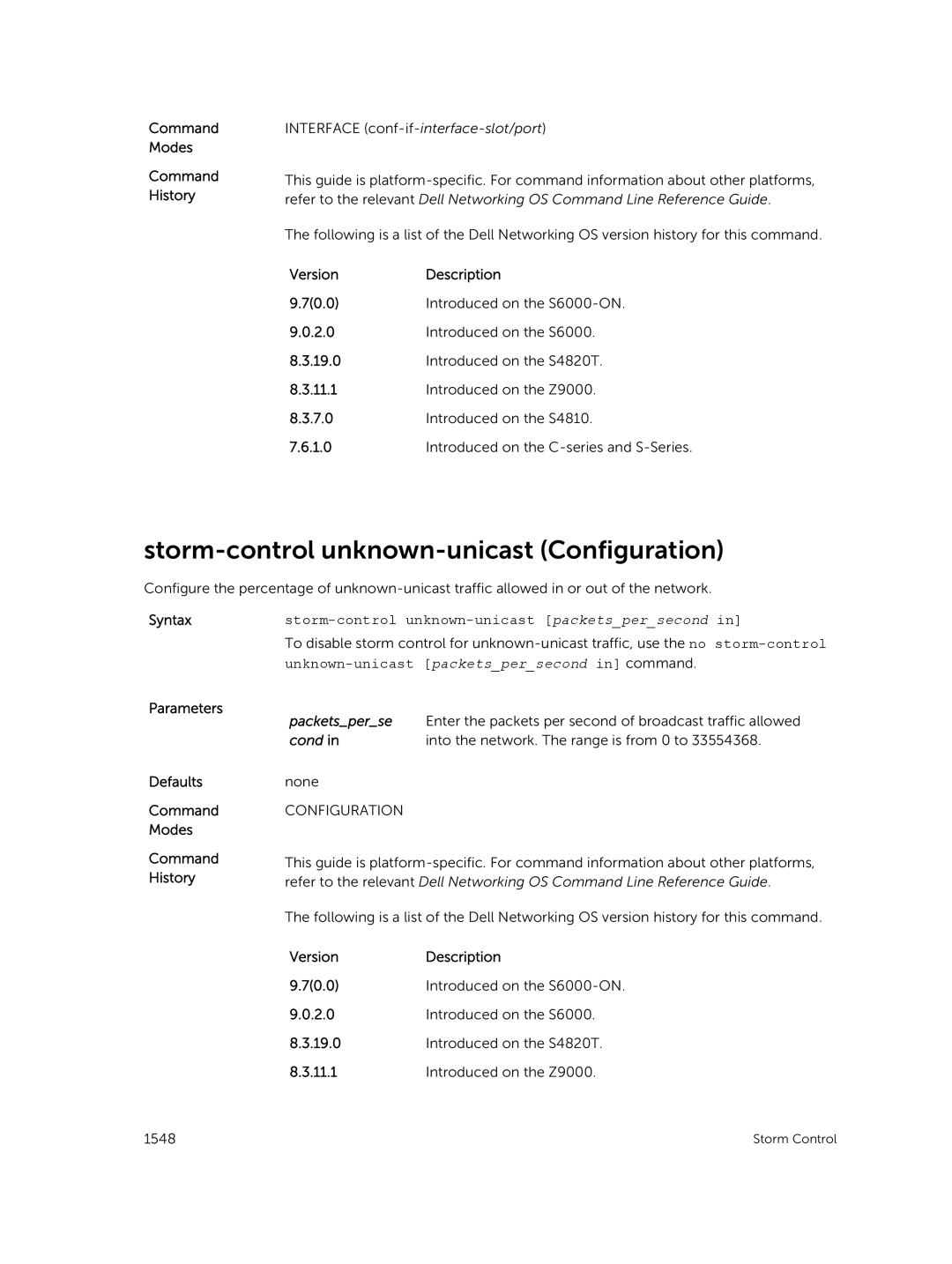 Dell 9.7(0.0) manual Storm-control unknown-unicast Configuration, Syntaxstorm-control unknown-unicast packetspersecond 